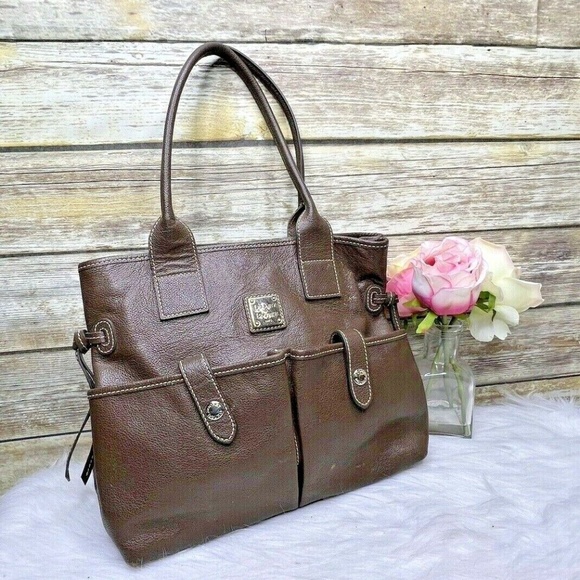 Dooney & Bourke East West Brown Leather Purse Shoulder Bag Shopper Satchel Tote
